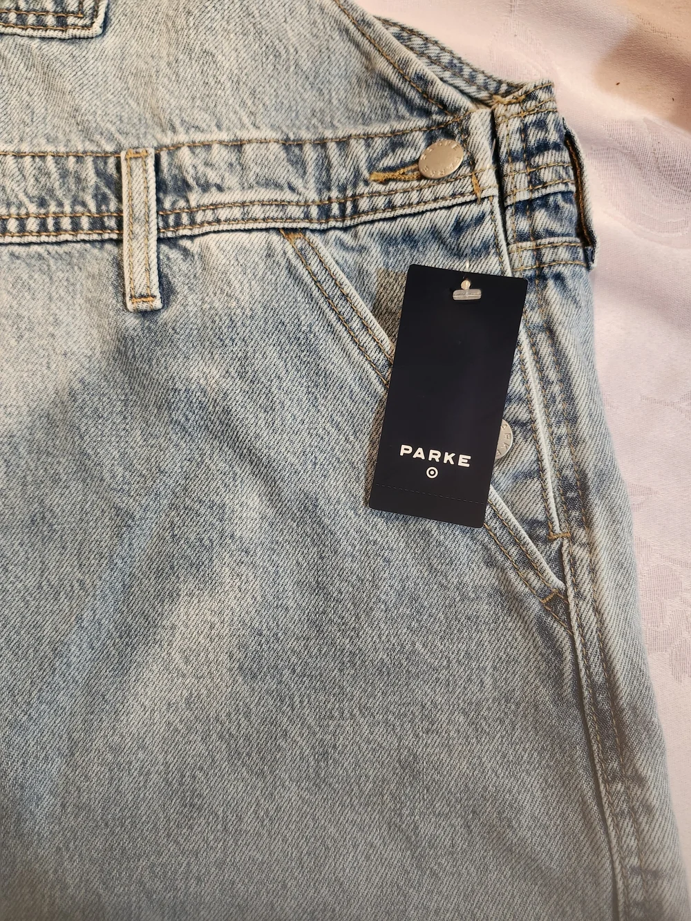 PARKE X TARGET LARGE Light Blue Denim Short Overalls - Women's Jeans - Picture 3 of 5